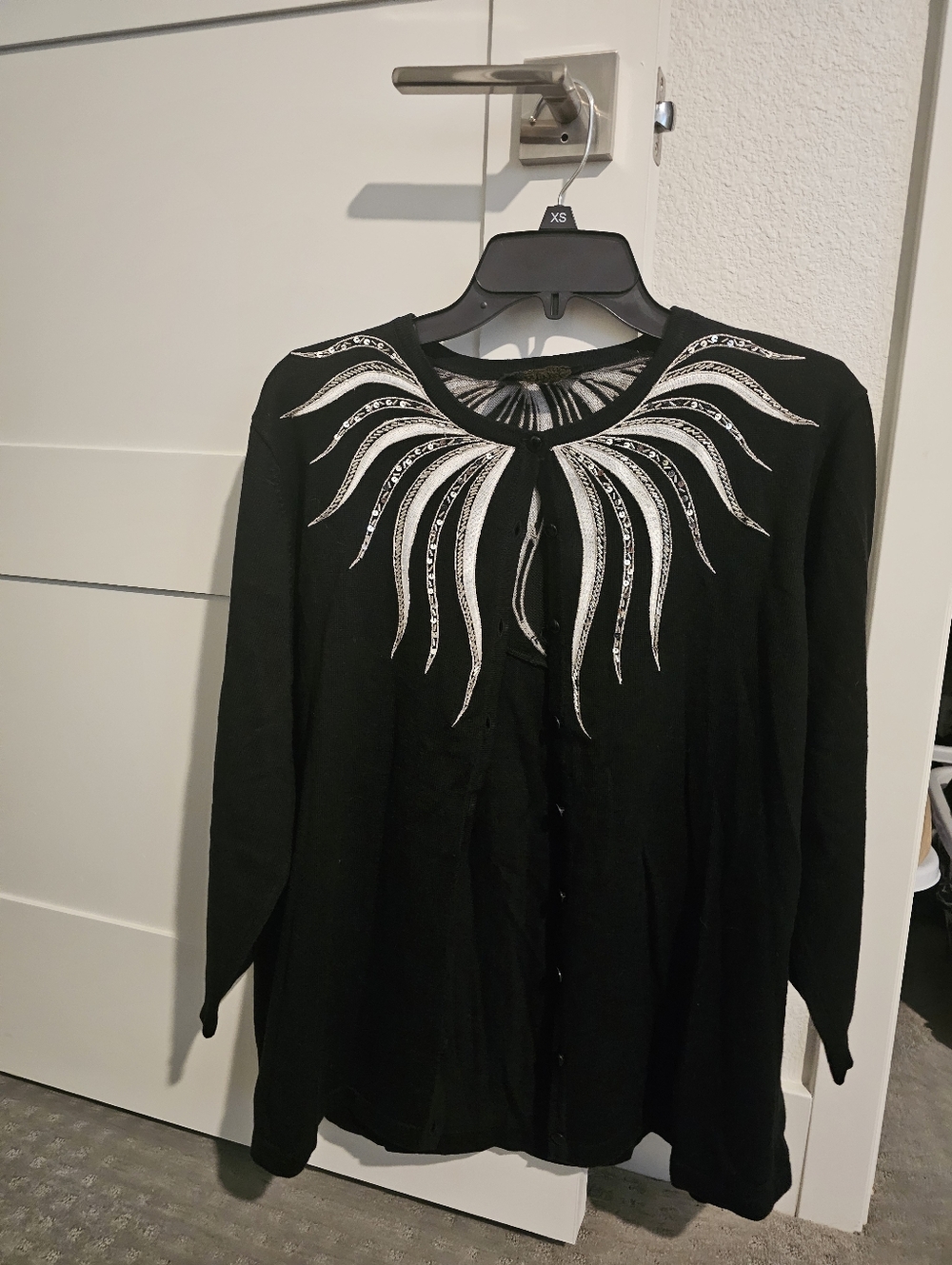 Bob Mackie Wearable Art Knit Cardigan Sweater Black Embellished Sequins Size M?